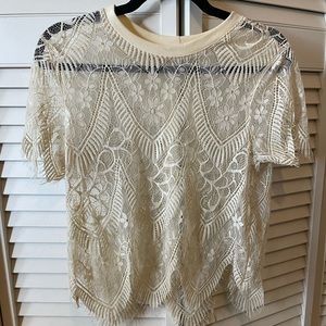Short sleeve embellished lace top